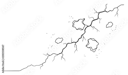 Earthquake ground crack continuous line art, climate disaster or landslide one line illustration