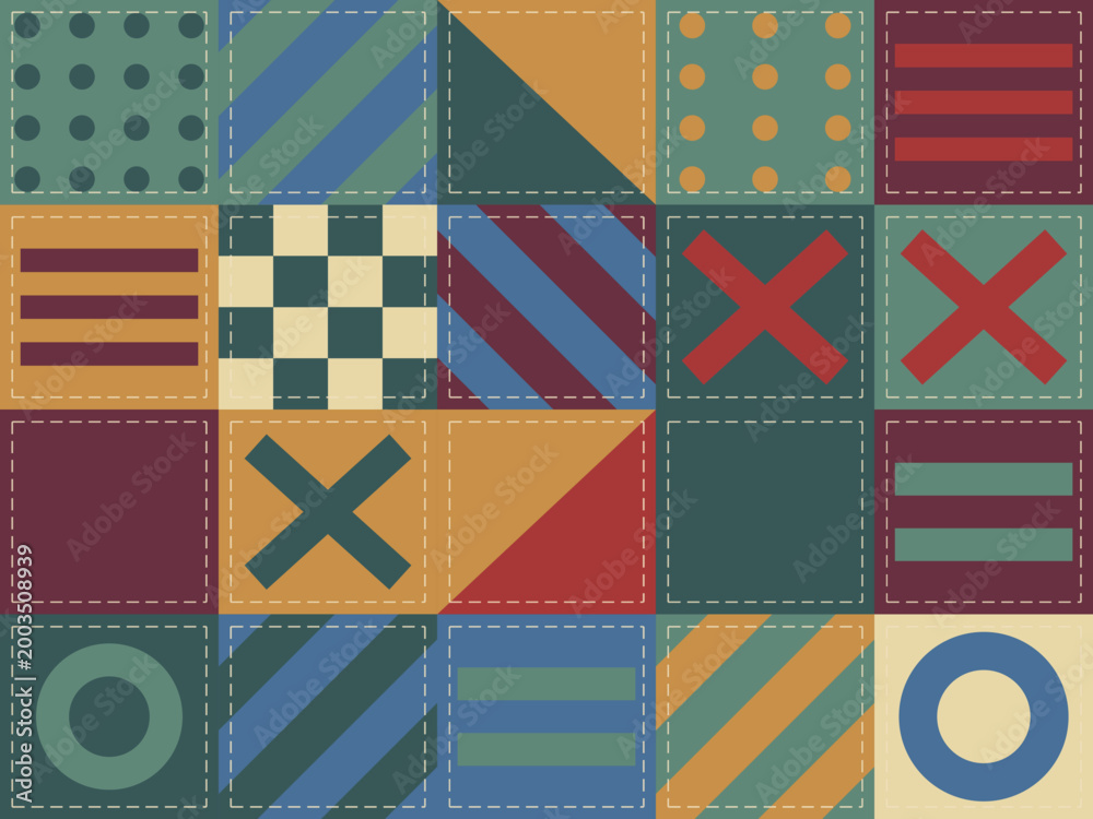 Obraz premium Stitched Quilt Squares Pattern Cottagecore Design