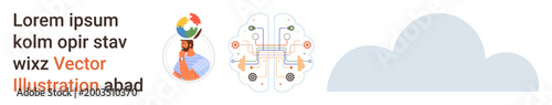 Technology, artificial intelligence, data analysis, human interaction, neural networks, innovation. A person interacting with technology, brain nodes connecting pathways. Artificial intelligence