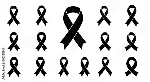 Vector image of black ribbons symbolizing mourning, remembrance, solidarity, and social support.