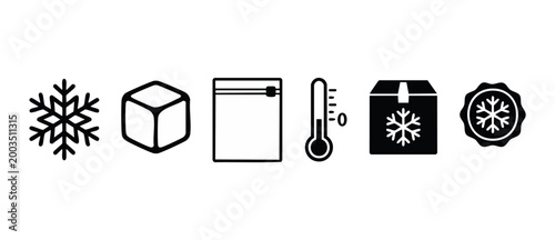Fotografie Cold Chain Logistics Icons Set, Frozen Food Storage and Delivery Symbols, Temper