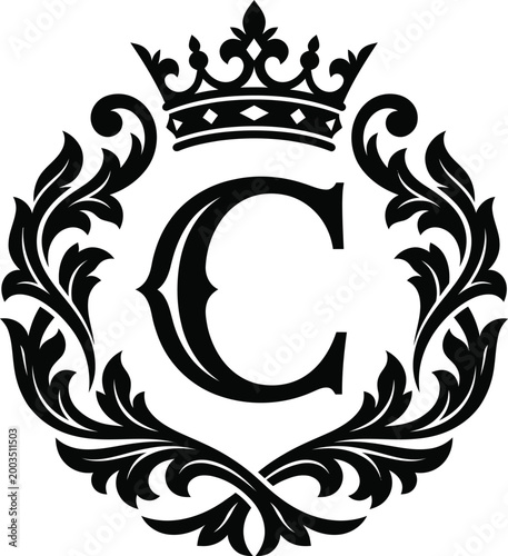 Billede på lærred Black royal crest logo with crown and letter c