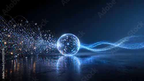Abstract data transformation into neural network sphere artificial intelligence big data concept