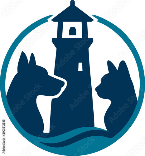 Stylish Pet Illustration: Cat and Dog in a circle