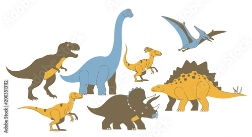 Cartoon dinosaurs illustration collection on white background