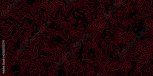 Vector Generative algorithm psychedelic red background. Reaction-diffusion or turing pattern formation. Organic lines in memphis. Unique texture of homogeneous, uniform state in biological organisms.