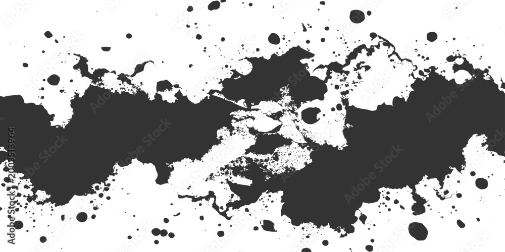 Obraz premium A grunge black ink splat illustration featuring a world map vector pattern with paint splashes and spray texture stains on a dirty paper frame design