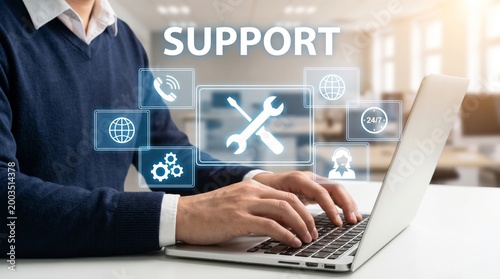 Professional it support specialist working on a laptop in an office