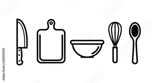 Cooking utensils vector icons set for culinary activities and food preparation