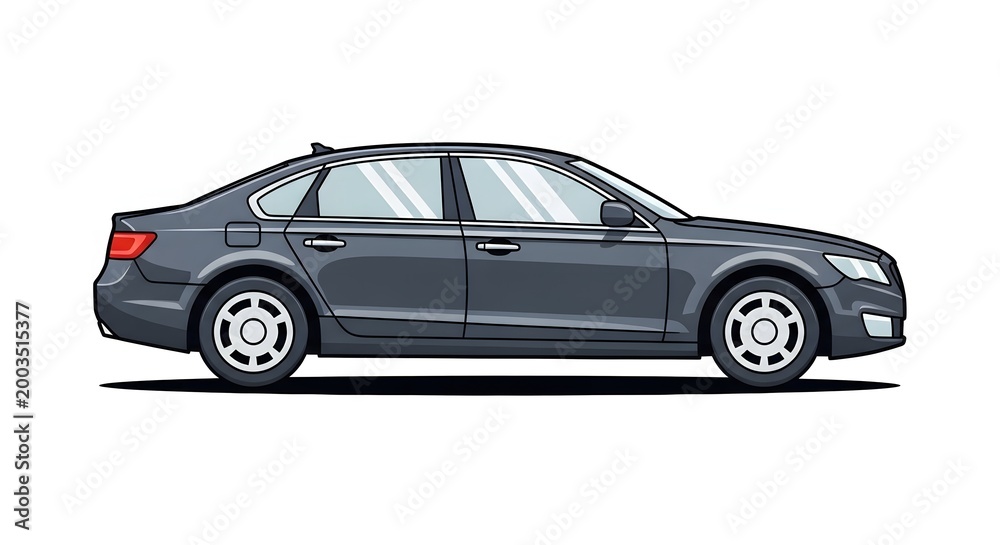 Fototapeta premium Gray Sedan Car Side View Vehicle Illustration