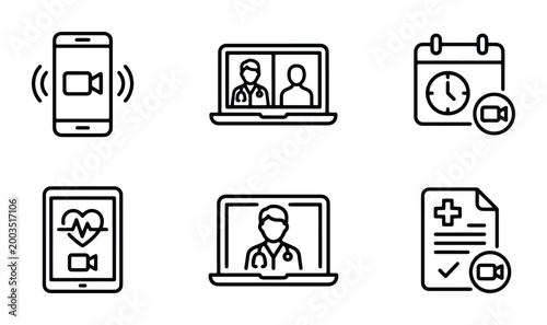 Bild auf Leinwand Telemedicine line icon set, virtual doctor consultation symbols, online healthca