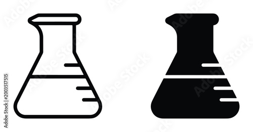 Tableau sur toile Erlenmeyer flask icons in line and silhouette styles, chemistry laboratory glass