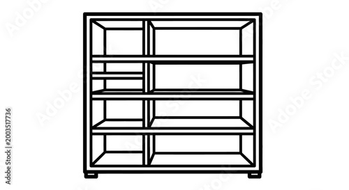Outline of a modern bookshelf isolated on white background for design