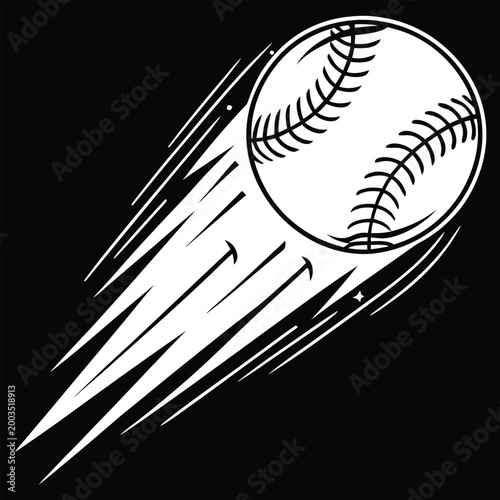 Fast Flying Baseball with Speed Motion Lines Illustration