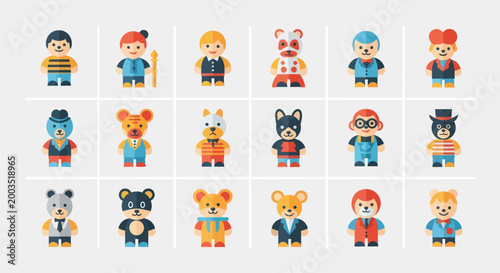 Cartoon characters set on white background