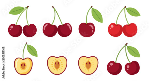 Cartoon cherry illustrations on white background