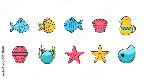 Cartoon sea creatures and elements illustration