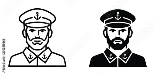 Foto Nautical sea captain avatar icons, bearded sailor man in uniform with anchor hat