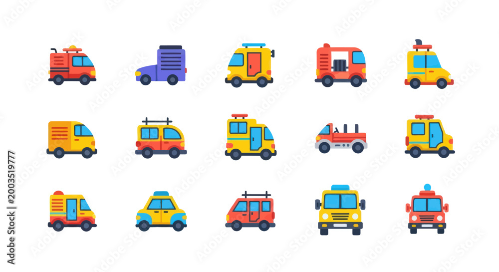 Naklejka premium Cartoon transportation vehicles collection