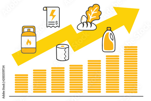 Rising Inflation and Cost of Living Concept Illustration |  Vector Icon Set