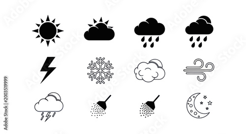 Foto Weather icons sun clouds and precipitation