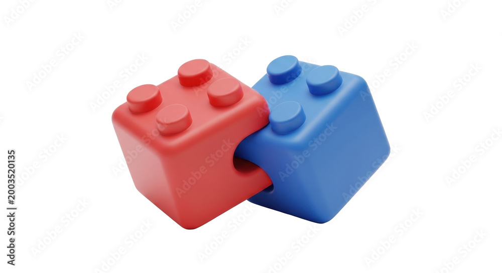 Naklejka premium Red and blue LEGO blocks connected