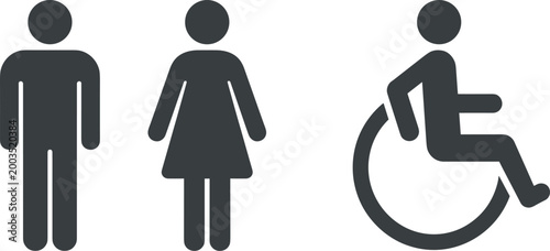 Fotografie Restroom and toilet icon set, male female and disabled wheelchair sign silhouett