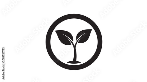 Sprouting Plant Logo Growing Inside Circle Isolated On White For Business Branding Concepts