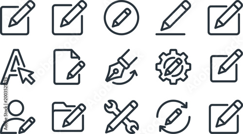Tableau sur toile Edit, icon, set, pencil, write, design, tool, interface, button, outline, vector