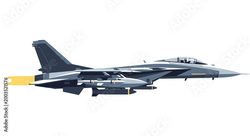 Modern fighter jet in flight isolated on white with propulsion effect