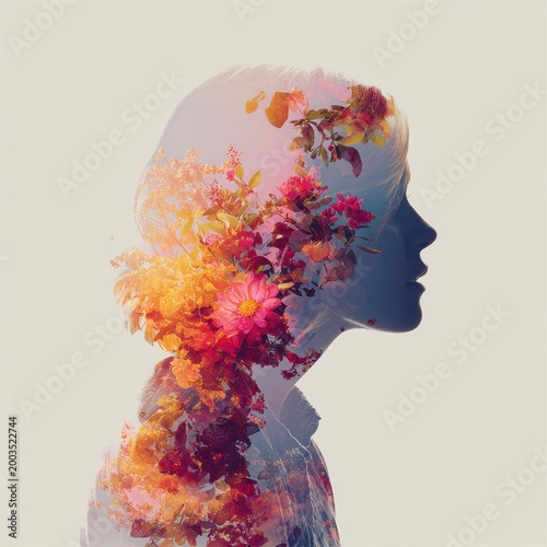 Floral Silhouette: Woman's Profile with Flower Double Exposure Art