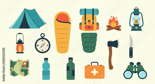 Camping equipment set illustration