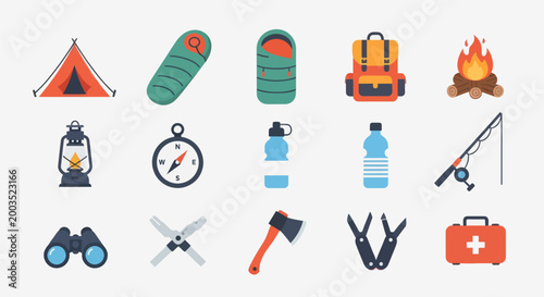 Camping equipment set illustration