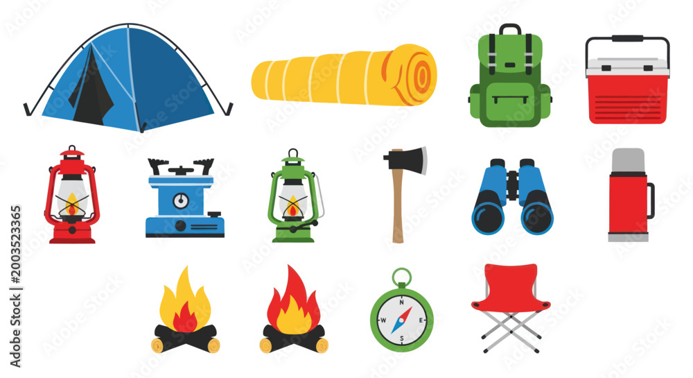 Fototapeta premium Camping equipment vector illustration