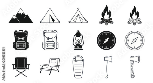 Camping equipment set vector illustration
