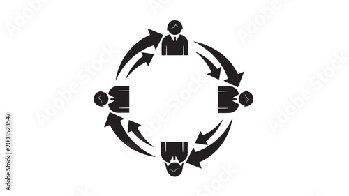 Four Business People in Circular Communication Flow For Teamwork Concepts