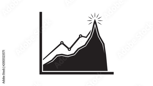 Black Line Graph Chart Rising Successfully On White Background For Business Growth Concepts