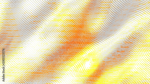 Abstract orange yellow white glitch wave texture background with diagonal ripple lines and noise, bright warm colorful backdrop for design

