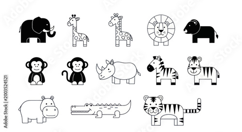 Canvas Print Cartoon animal silhouettes set