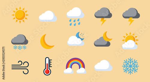 Vászonkép Weather icons sun clouds and precipitation