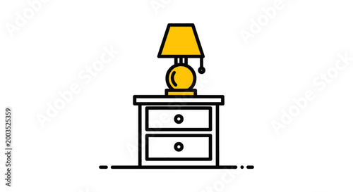 Modern lamp on nightstand illustration with yellow and black colors