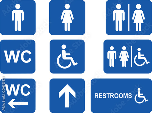 Obraz na plátně Male female and wheelchair accessible restroom icons, universal bathroom and toi