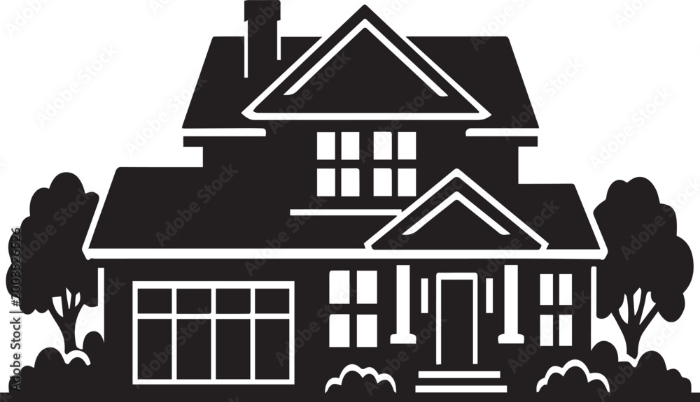 Fototapeta premium Black and white house icon on transparent background for real estate concepts
