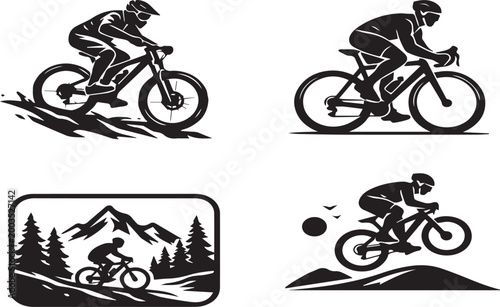 Fotografie Vector illustrations of cyclists on transparent background in various poses