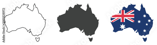 Canvas Print Australian Identity: Set of detailed map outlines & flag