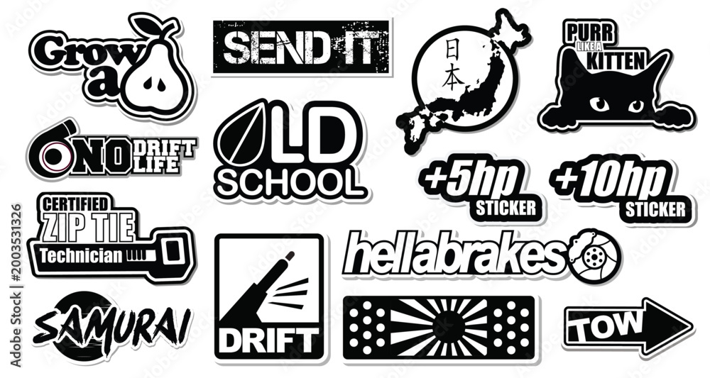 Fototapeta premium Funny car, truck bumper stickers set in vector format 
