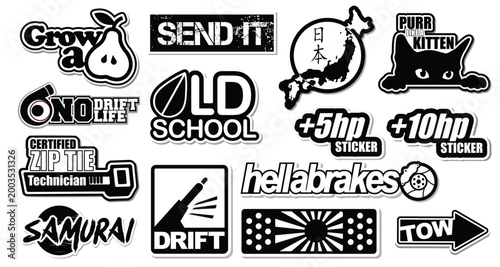 Funny car, truck bumper stickers set in vector format 