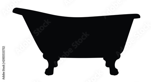 Black silhouette of a classic clawfoot bathtub on white background, bathroom fixture, home decor, plumbing, interior design element