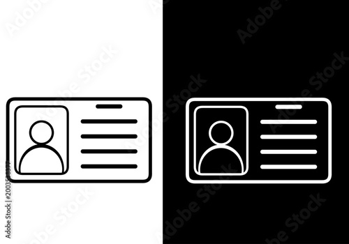 Horizontal identification card icon set with personal profile photo and data lines