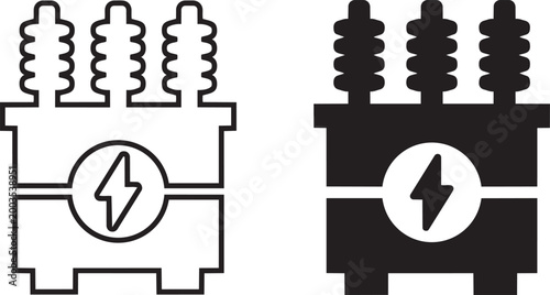 Power Transformer: A detailed illustration showcases two electric transformers, each emblazoned with a bold lightning bolt symbol.